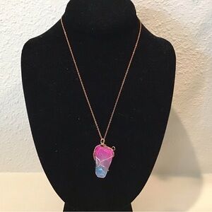 Elegant Pink and Blue Large Crystal like  Pendant Necklace